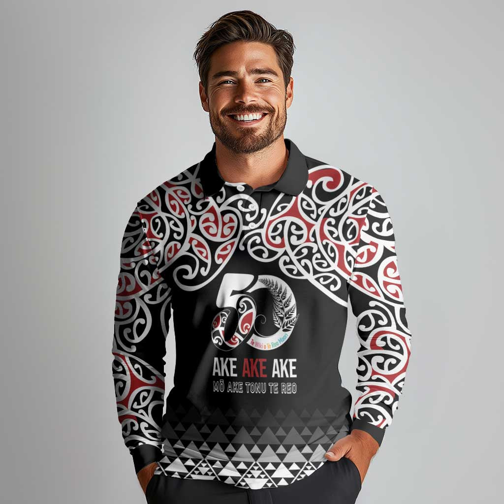 Kia Kaha Te Reo Maori Long Sleeve Polo Shirt 50 Years Mo Ake Tonu Te Reo LT7 - Polynesian Pride