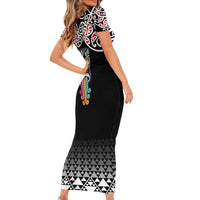 Kia Kaha Te Reo Maori Short Sleeve Bodycon Dress 50 Years Mo Ake Tonu Te Reo LT7 - Polynesian Pride