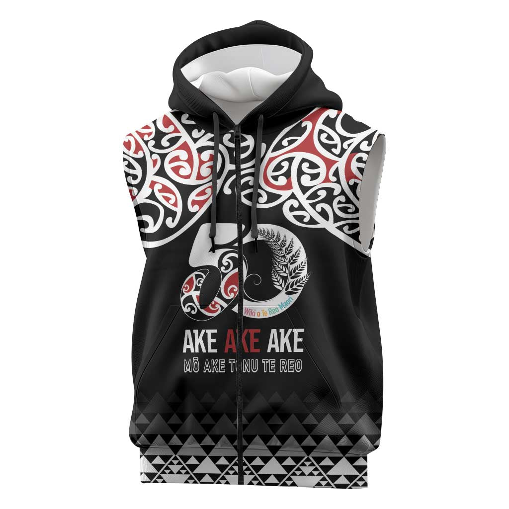 Kia Kaha Te Reo Maori Sleeveless Zip Hoodie 50 Years Mo Ake Tonu Te Reo LT7 Black - Polynesian Pride