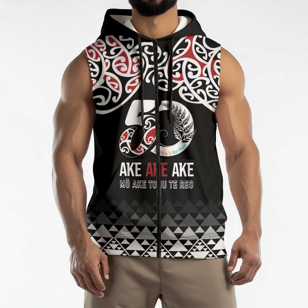 Kia Kaha Te Reo Maori Sleeveless Zip Hoodie 50 Years Mo Ake Tonu Te Reo LT7 - Polynesian Pride