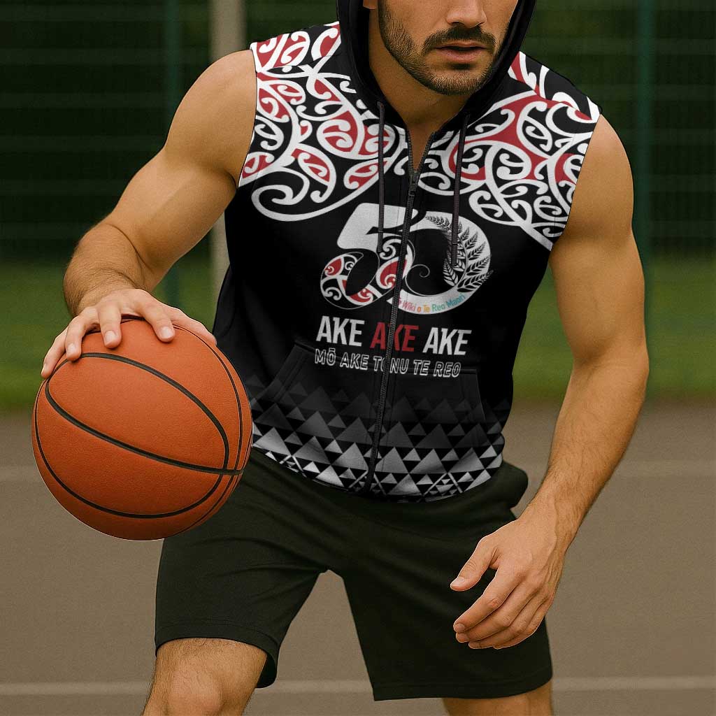 Kia Kaha Te Reo Maori Sleeveless Zip Hoodie 50 Years Mo Ake Tonu Te Reo LT7 - Polynesian Pride