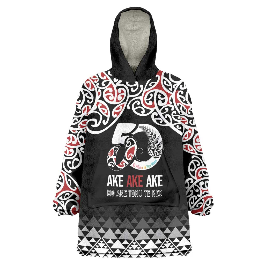 Kia Kaha Te Reo Maori Wearable Blanket Hoodie 50 Years Mo Ake Tonu Te Reo LT7 One Size Black - Polynesian Pride