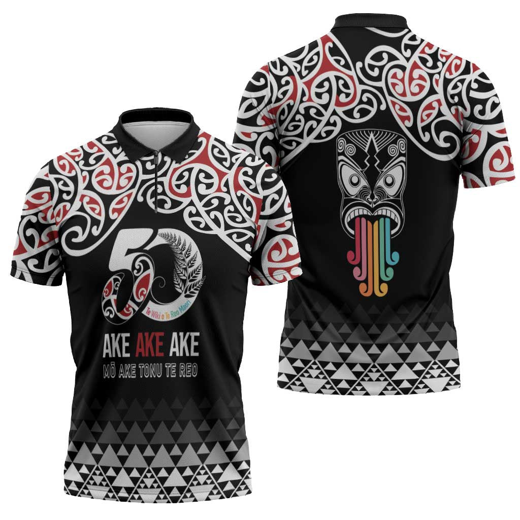Kia Kaha Te Reo Maori Zipper Polo Shirt 50 Years Mo Ake Tonu Te Reo LT7 - Polynesian Pride
