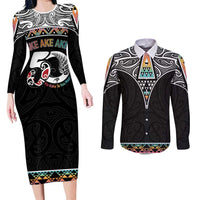 50 Years Kia Kaha Te Reo Maori Couples Matching Long Sleeve Bodycon Dress and Long Sleeve Button Shirt Ake Ake Ake! LT7 White - Polynesian Pride