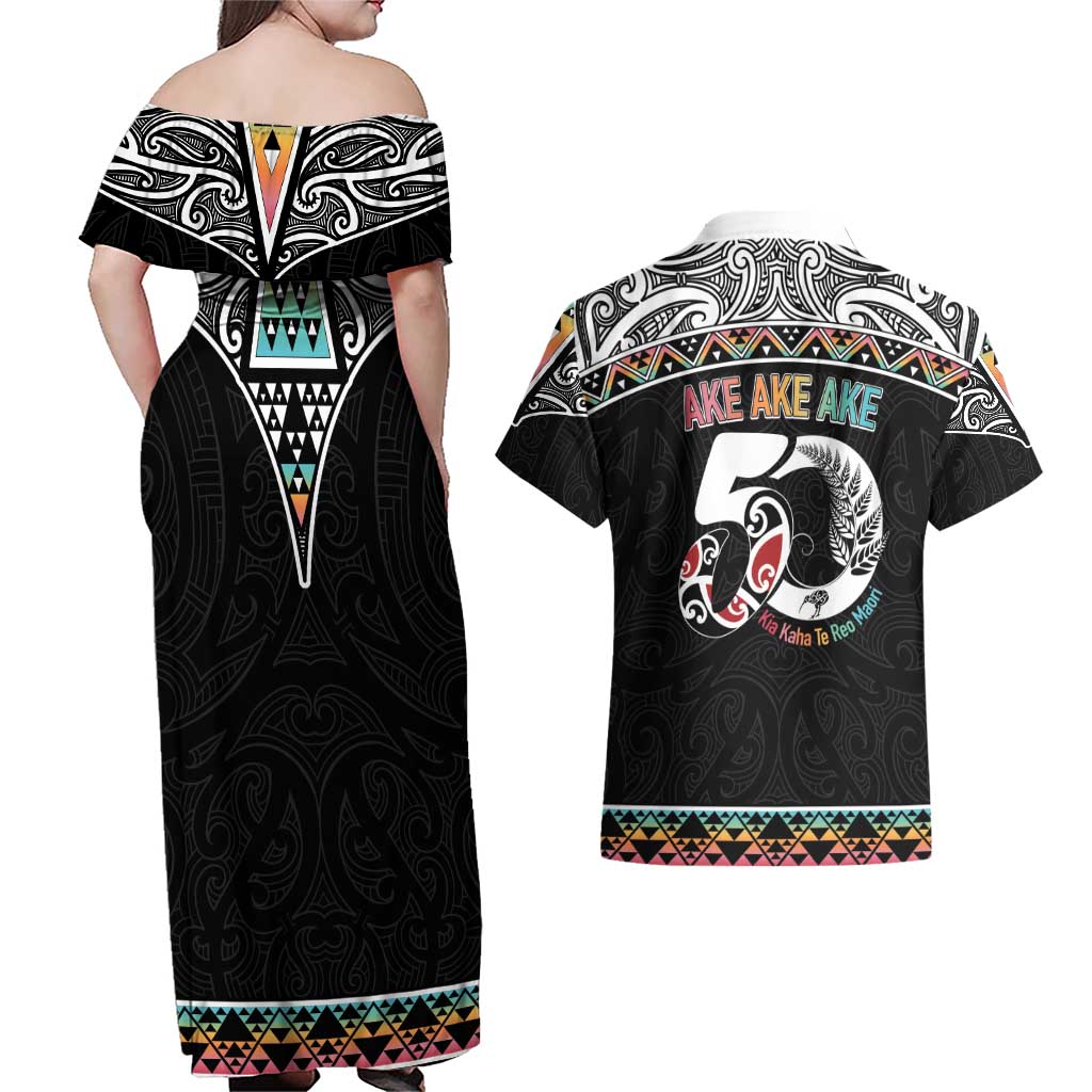 50 Years Kia Kaha Te Reo Maori Couples Matching Off Shoulder Maxi Dress and Hawaiian Shirt Ake Ake Ake! LT7 - Polynesian Pride