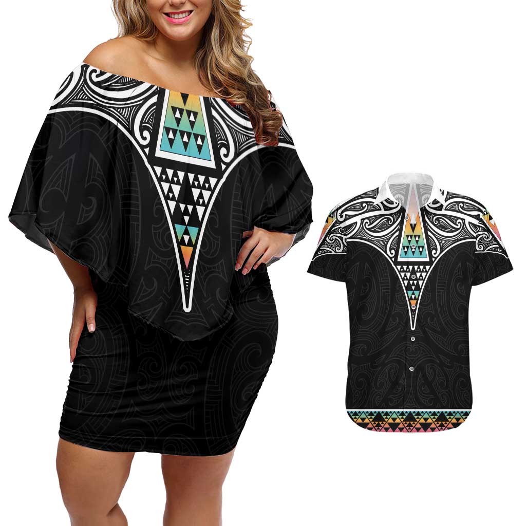 50 Years Kia Kaha Te Reo Maori Couples Matching Off Shoulder Short Dress and Hawaiian Shirt Ake Ake Ake! LT7 White - Polynesian Pride
