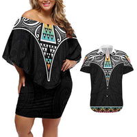 50 Years Kia Kaha Te Reo Maori Couples Matching Off Shoulder Short Dress and Hawaiian Shirt Ake Ake Ake! LT7 White - Polynesian Pride