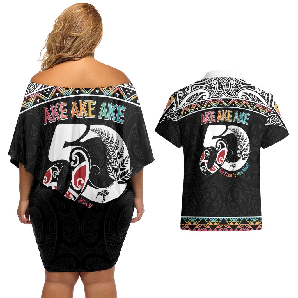 50 Years Kia Kaha Te Reo Maori Couples Matching Off Shoulder Short Dress and Hawaiian Shirt Ake Ake Ake! LT7 - Polynesian Pride