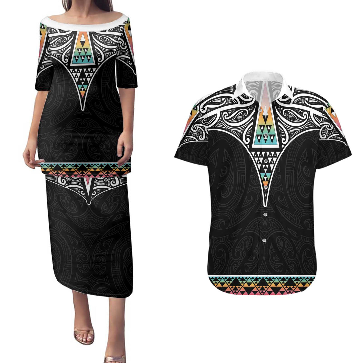 50 Years Kia Kaha Te Reo Maori Couples Matching Puletasi and Hawaiian Shirt Ake Ake Ake! LT7 White - Polynesian Pride