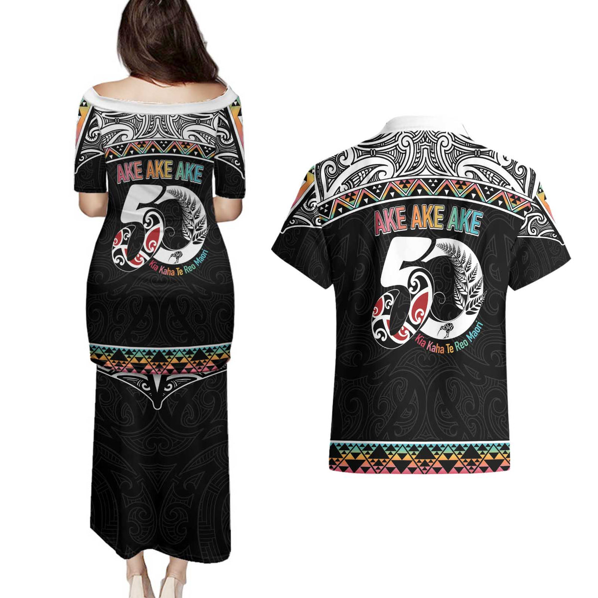 50 Years Kia Kaha Te Reo Maori Couples Matching Puletasi and Hawaiian Shirt Ake Ake Ake! LT7 - Polynesian Pride