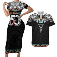50 Years Kia Kaha Te Reo Maori Couples Matching Short Sleeve Bodycon Dress and Hawaiian Shirt Ake Ake Ake! LT7 White - Polynesian Pride