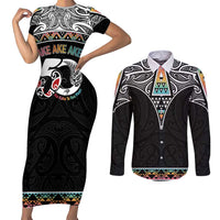 50 Years Kia Kaha Te Reo Maori Couples Matching Short Sleeve Bodycon Dress and Long Sleeve Button Shirt Ake Ake Ake! LT7 White - Polynesian Pride