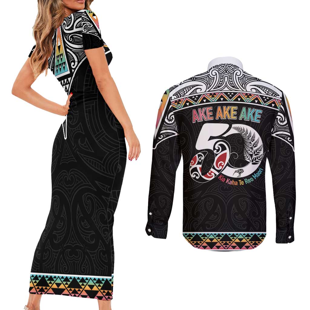 50 Years Kia Kaha Te Reo Maori Couples Matching Short Sleeve Bodycon Dress and Long Sleeve Button Shirt Ake Ake Ake! LT7 - Polynesian Pride