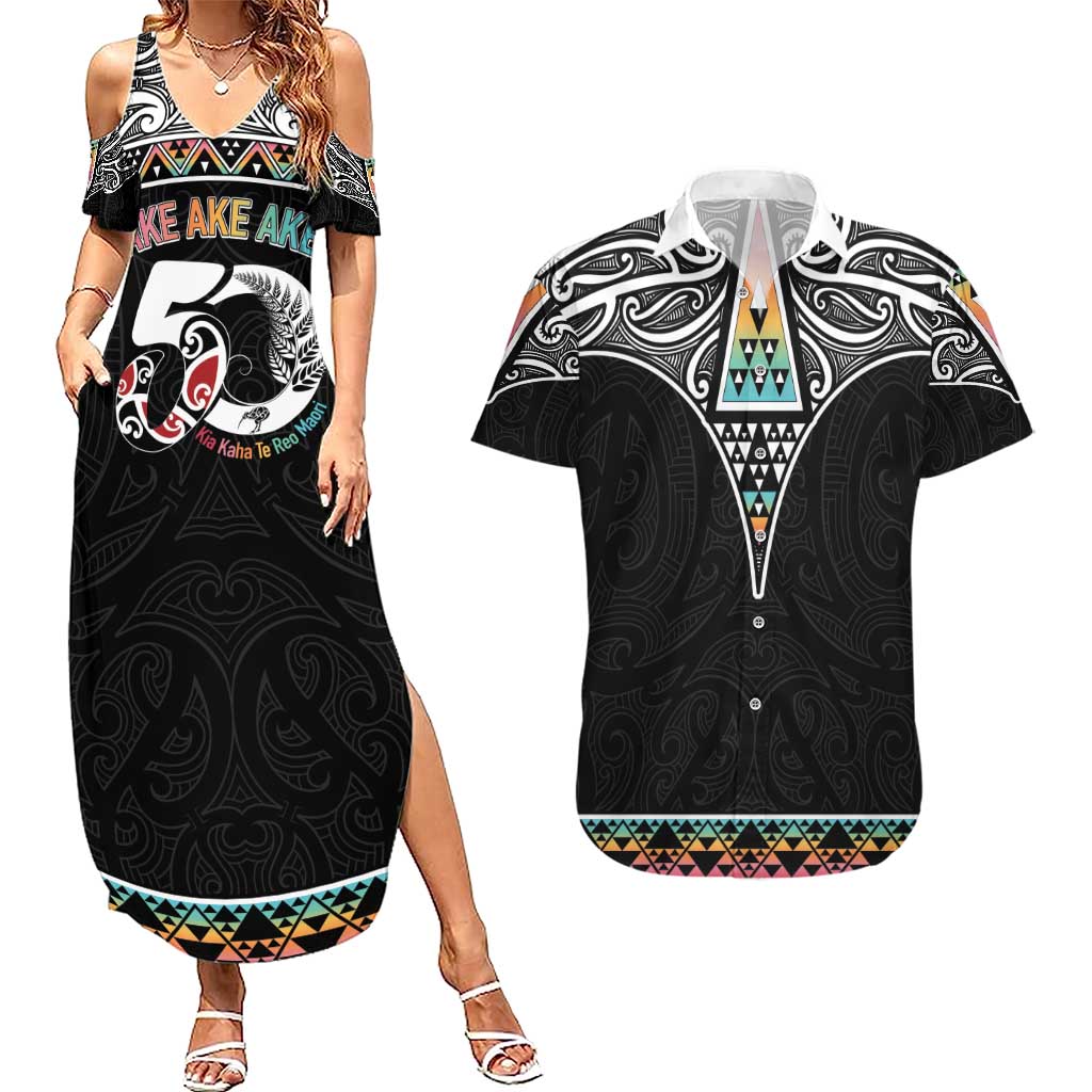 50 Years Kia Kaha Te Reo Maori Couples Matching Summer Maxi Dress and Hawaiian Shirt Ake Ake Ake! LT7 White - Polynesian Pride
