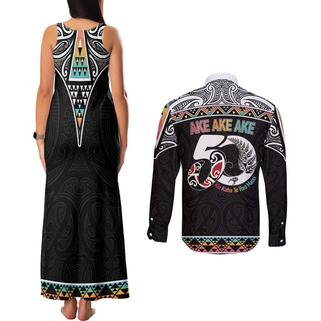 50 Years Kia Kaha Te Reo Maori Couples Matching Tank Maxi Dress and Long Sleeve Button Shirt Ake Ake Ake! LT7 - Polynesian Pride