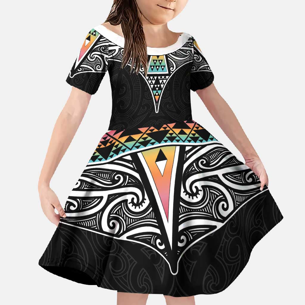 50 Years Kia Kaha Te Reo Maori Family Matching Long Sleeve Bodycon Dress and Hawaiian Shirt Ake Ake Ake! LT7 Daughter's Dress White - Polynesian Pride