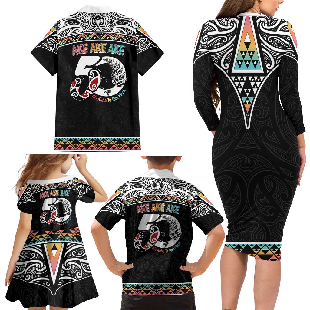 50 Years Kia Kaha Te Reo Maori Family Matching Long Sleeve Bodycon Dress and Hawaiian Shirt Ake Ake Ake! LT7 - Polynesian Pride