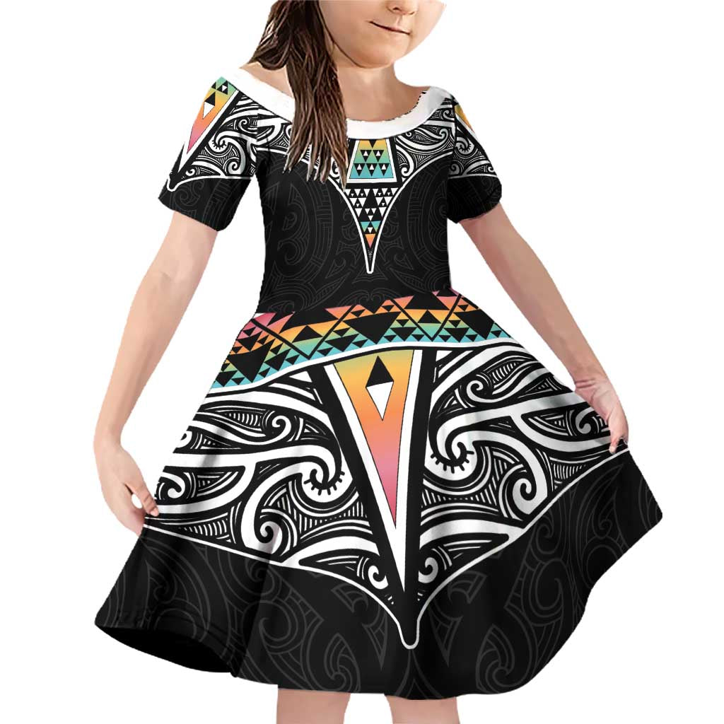 50 Years Kia Kaha Te Reo Maori Family Matching Off Shoulder Short Dress and Hawaiian Shirt Ake Ake Ake! LT7 Daughter's Dress White - Polynesian Pride
