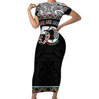 50 Years Kia Kaha Te Reo Maori Family Matching Short Sleeve Bodycon Dress and Hawaiian Shirt Ake Ake Ake! LT7 Mom's Dress White - Polynesian Pride