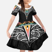 50 Years Kia Kaha Te Reo Maori Family Matching Summer Maxi Dress and Hawaiian Shirt Ake Ake Ake! LT7 Daughter's Dress White - Polynesian Pride