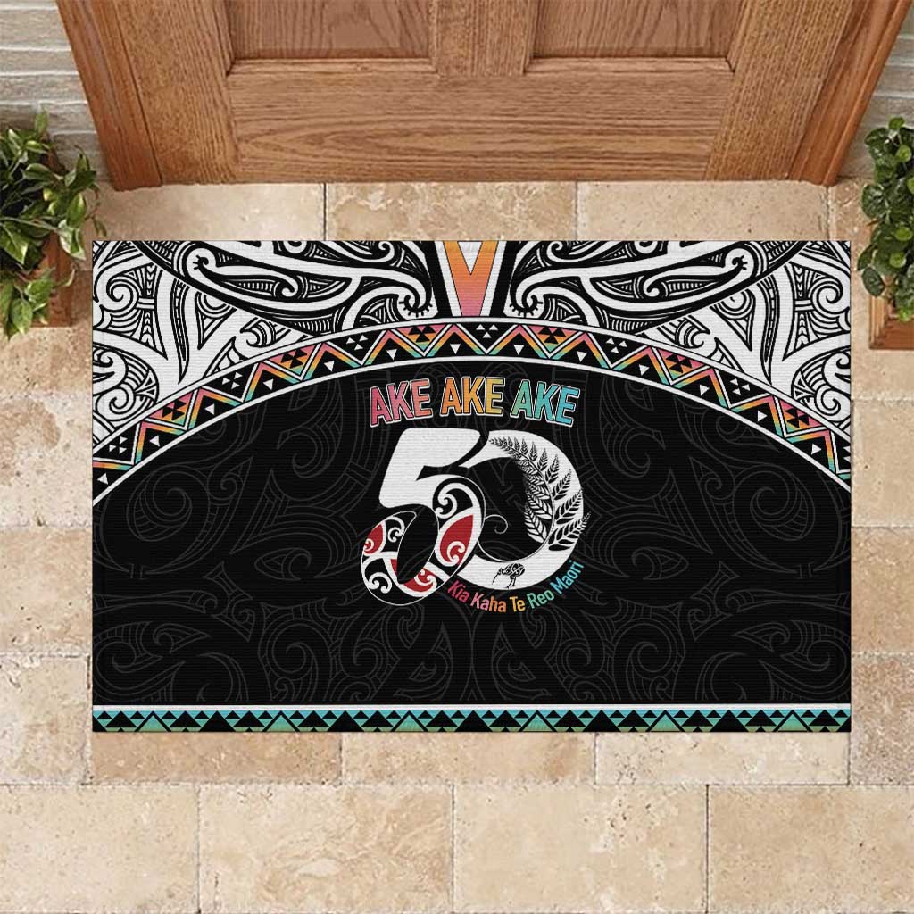 50 Years Kia Kaha Te Reo Maori Rubber Doormat Ake Ake Ake! LT7 White - Polynesian Pride