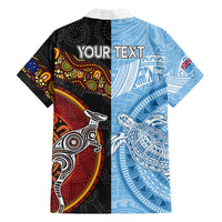 Personalised Fiji and Australia Family Matching Long Sleeve Bodycon Dress and Hawaiian Shirt Masi Patterns Mix Aboriginal Art LT7 - Polynesian Pride