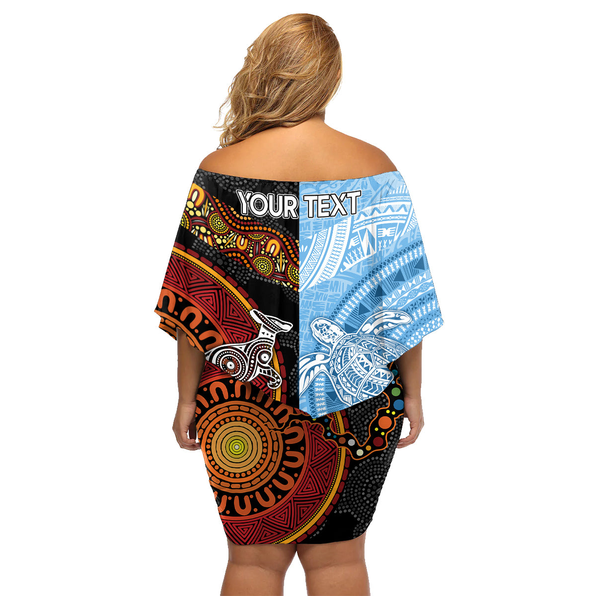 Personalised Fiji and Australia Family Matching Off Shoulder Short Dress and Hawaiian Shirt Masi Patterns Mix Aboriginal Art LT7 - Polynesian Pride