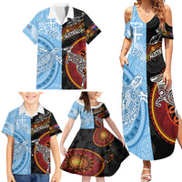 Personalised Fiji and Australia Family Matching Summer Maxi Dress and Hawaiian Shirt Masi Patterns Mix Aboriginal Art LT7 - Polynesian Pride