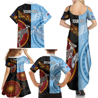 Personalised Fiji and Australia Family Matching Summer Maxi Dress and Hawaiian Shirt Masi Patterns Mix Aboriginal Art LT7 - Polynesian Pride