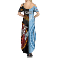 Personalised Fiji and Australia Family Matching Summer Maxi Dress and Hawaiian Shirt Masi Patterns Mix Aboriginal Art LT7 - Polynesian Pride
