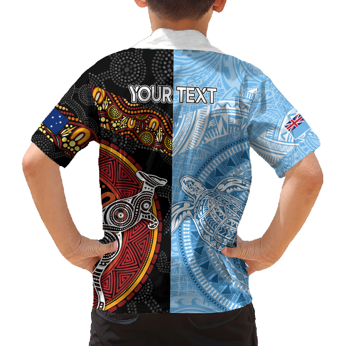 Personalised Fiji and Australia Family Matching Tank Maxi Dress and Hawaiian Shirt Masi Patterns Mix Aboriginal Art LT7 - Polynesian Pride