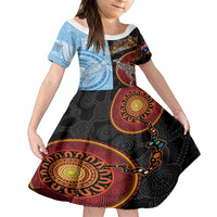 Personalised Fiji and Australia Family Matching Tank Maxi Dress and Hawaiian Shirt Masi Patterns Mix Aboriginal Art LT7 Daughter's Dress Colorful - Polynesian Pride