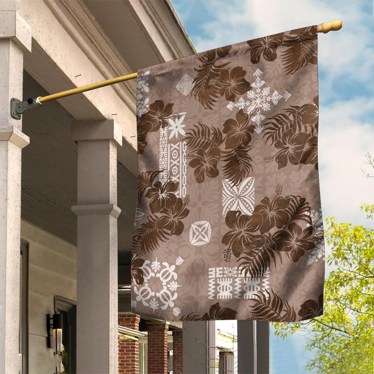 Vintage Hawaii Garden Flag Hibiscus Mix Hawaiian Quilt Patches - Brown LT7 House Flag Brown - Polynesian Pride
