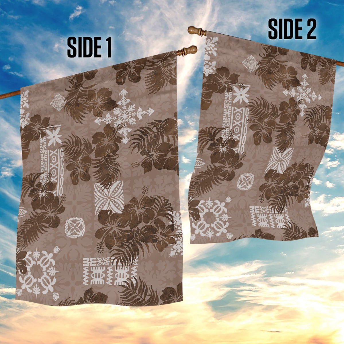 Vintage Hawaii Garden Flag Hibiscus Mix Hawaiian Quilt Patches - Brown LT7 - Polynesian Pride