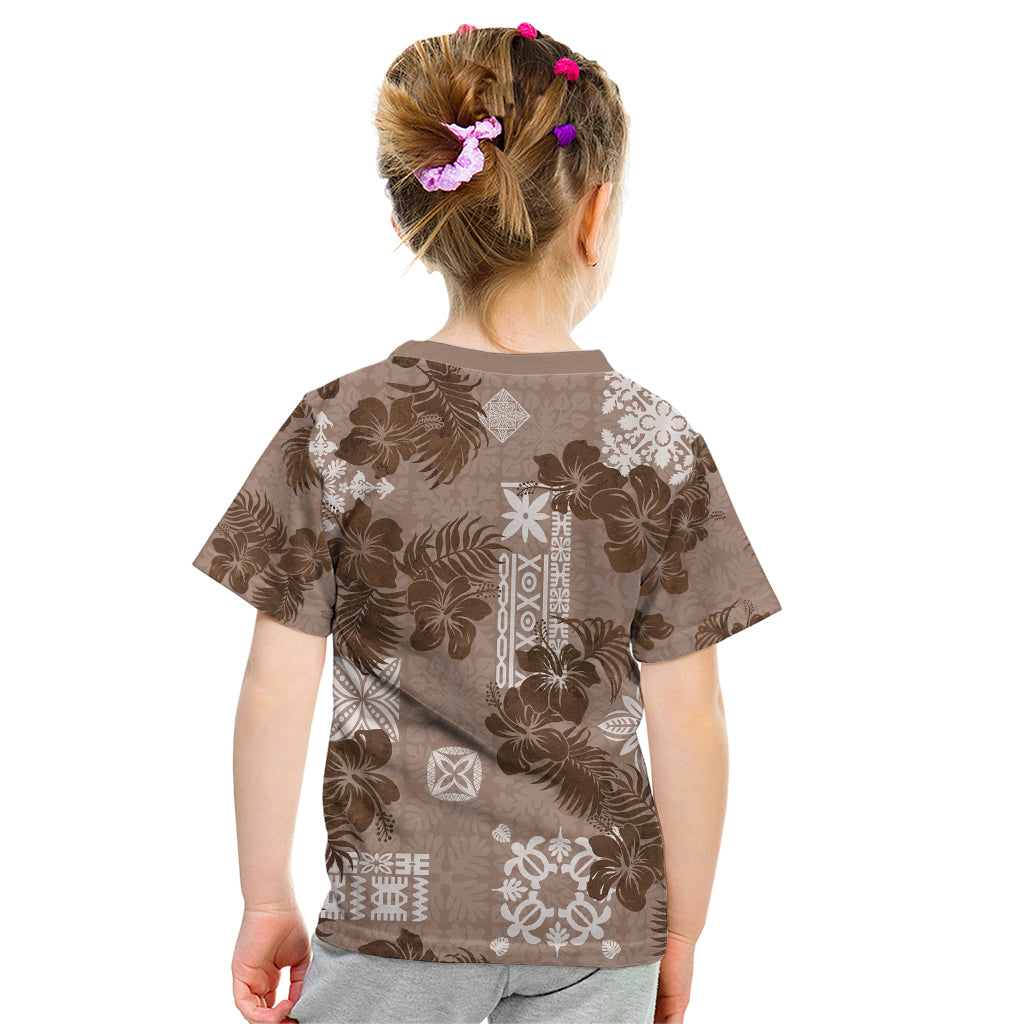 Vintage Hawaii Kid T Shirt Hibiscus Mix Hawaiian Quilt Patches - Brown LT7 - Polynesian Pride