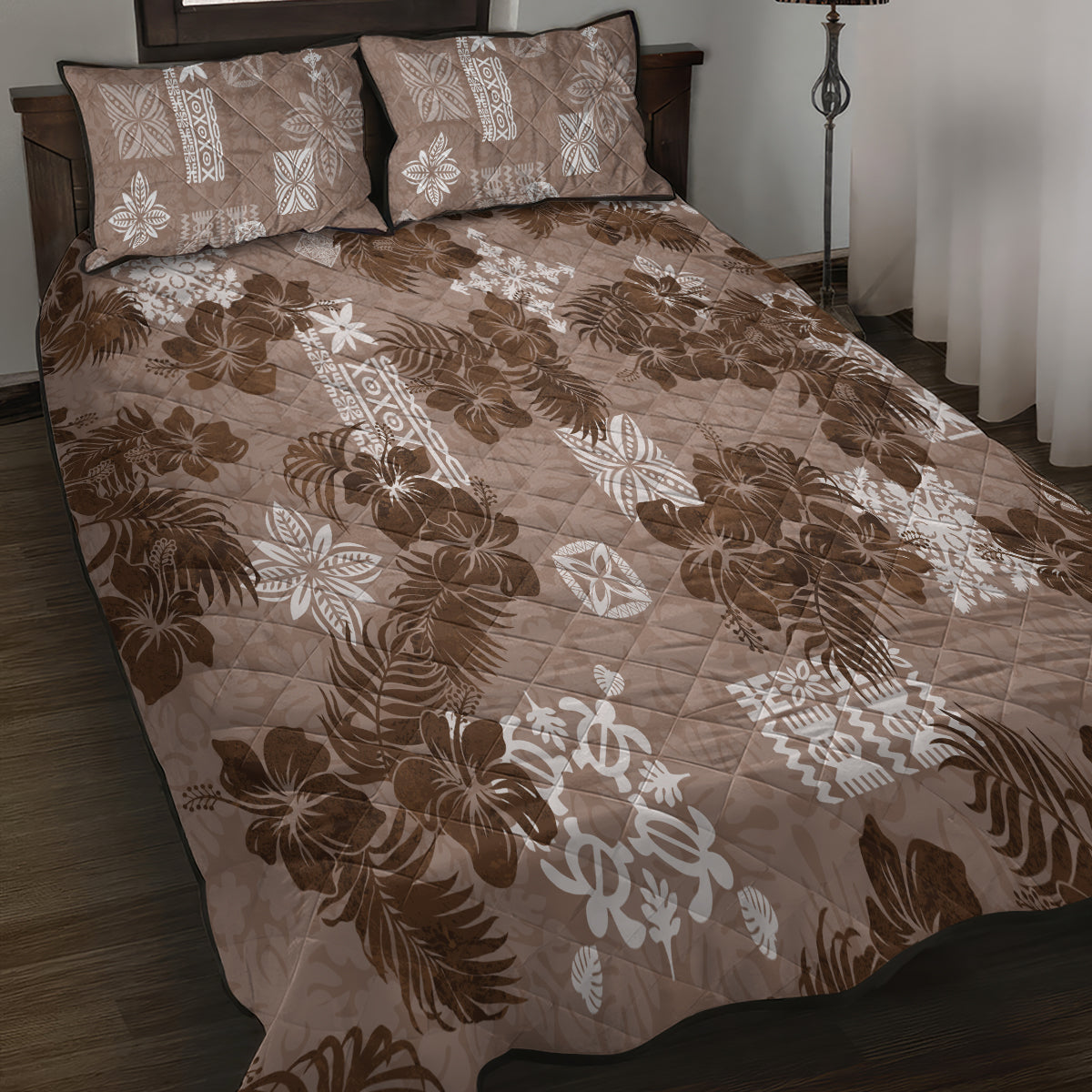 vintage-hawaii-quilt-bed-set-hibiscus-mix-hawaiian-quilt-patches-brown