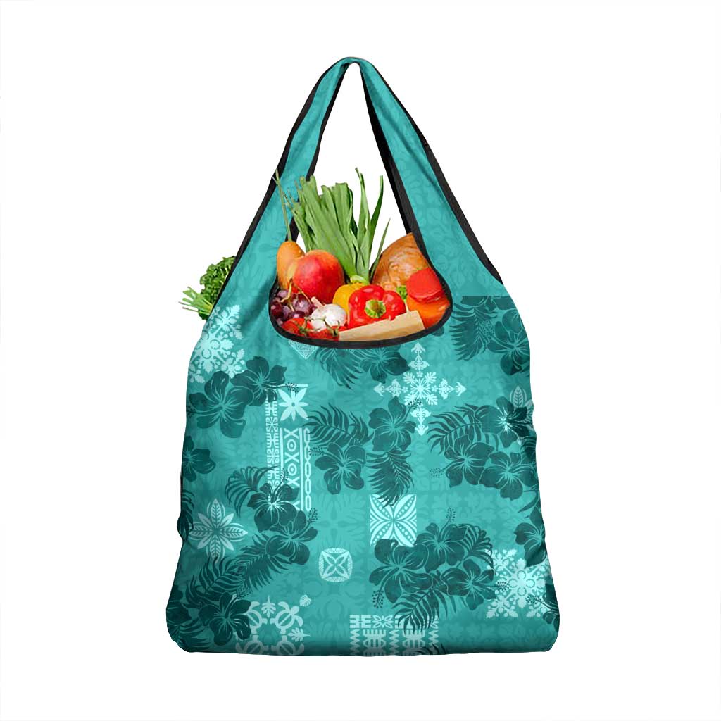 Vintage Hawaii Grocery Bag Hibiscus Mix Hawaiian Quilt Patches - Teal LT7 1-pack One Size Teal - Polynesian Pride