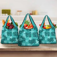 Vintage Hawaii Grocery Bag Hibiscus Mix Hawaiian Quilt Patches - Teal LT7 3-pack One Size Teal - Polynesian Pride