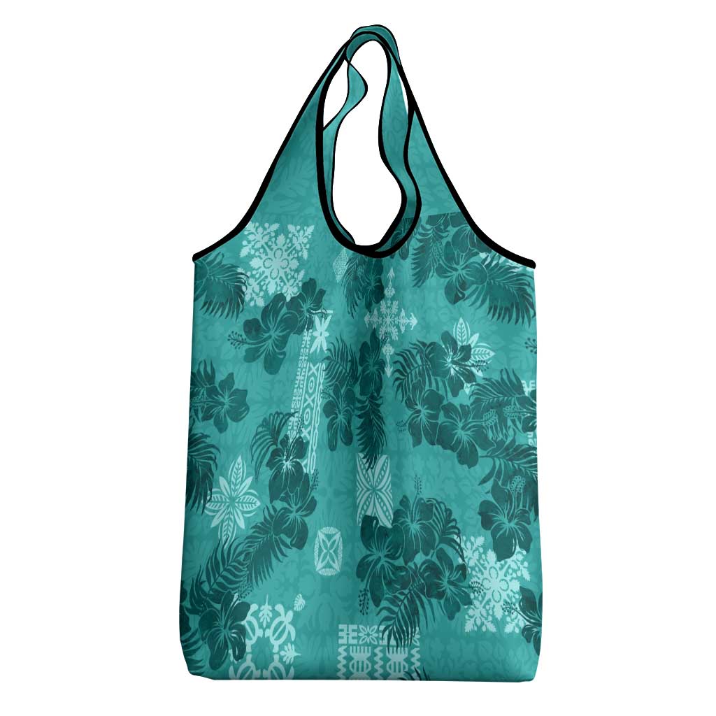 Vintage Hawaii Grocery Bag Hibiscus Mix Hawaiian Quilt Patches - Teal LT7 - Polynesian Pride