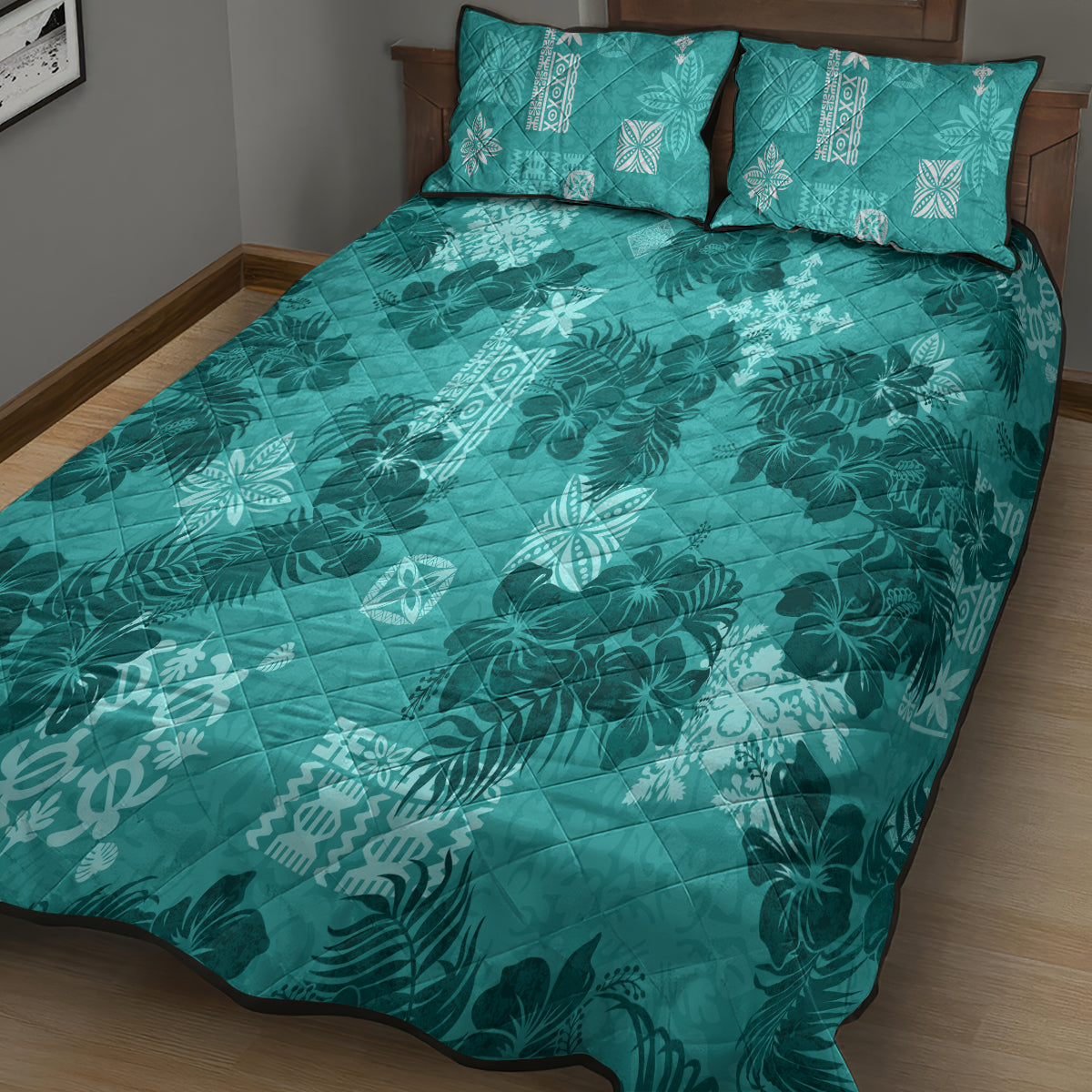 vintage-hawaii-quilt-bed-set-hibiscus-mix-hawaiian-quilt-patches-teal