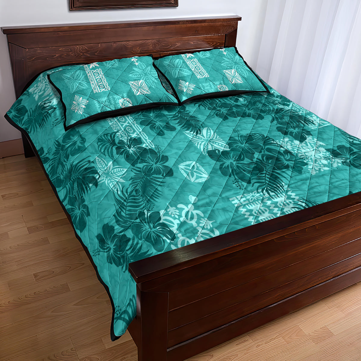 vintage-hawaii-quilt-bed-set-hibiscus-mix-hawaiian-quilt-patches-teal