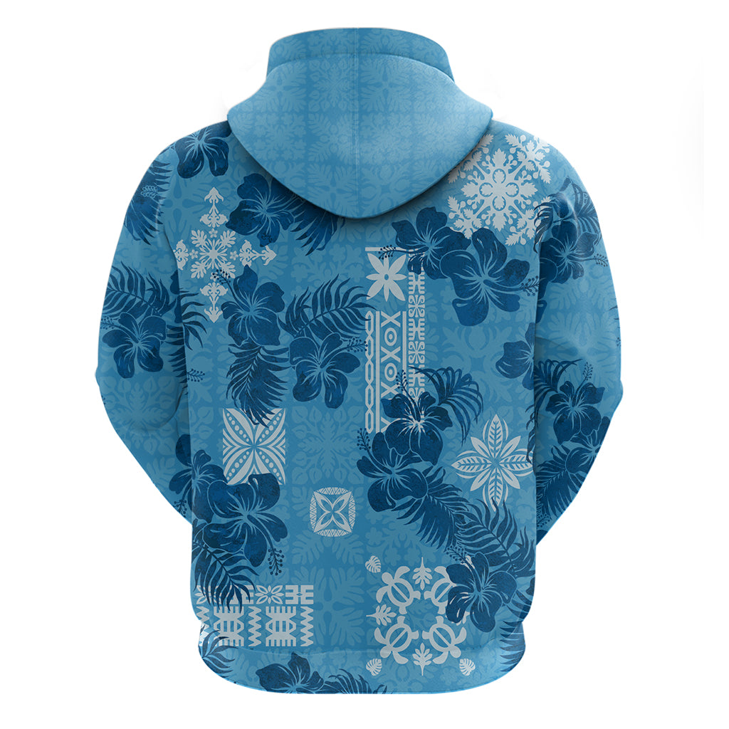 Hawaii Tapa Hoodie Hibiscus Mix Hawaiian Quilt Patches - Blue LT7 - Polynesian Pride
