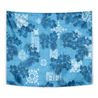 Hawaii Tapa Tapestry Hibiscus Mix Hawaiian Quilt Patches - Blue LT7 - Polynesian Pride