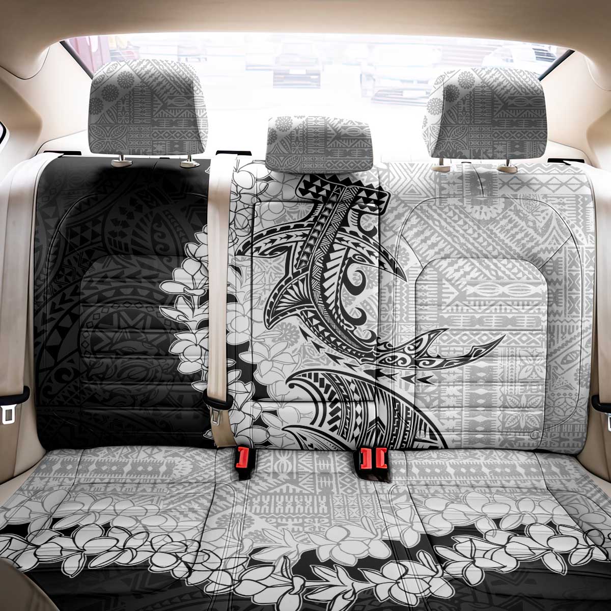 Polynesian Plumeria Lei Back Car Seat Cover with Hammerhead Shark LT7 - Polynesian Pride