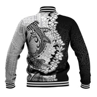 Polynesian Plumeria Lei Baseball Jacket with Hammerhead Shark