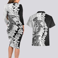 Polynesian Plumeria Lei Couples Matching Long Sleeve Bodycon Dress and Hawaiian Shirt with Hammerhead Shark LT7 - Polynesian Pride