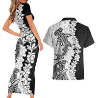 Polynesian Plumeria Lei Couples Matching Short Sleeve Bodycon Dress and Hawaiian Shirt with Hammerhead Shark LT7 - Polynesian Pride
