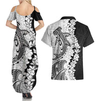 Polynesian Plumeria Lei Couples Matching Summer Maxi Dress and Hawaiian Shirt with Hammerhead Shark