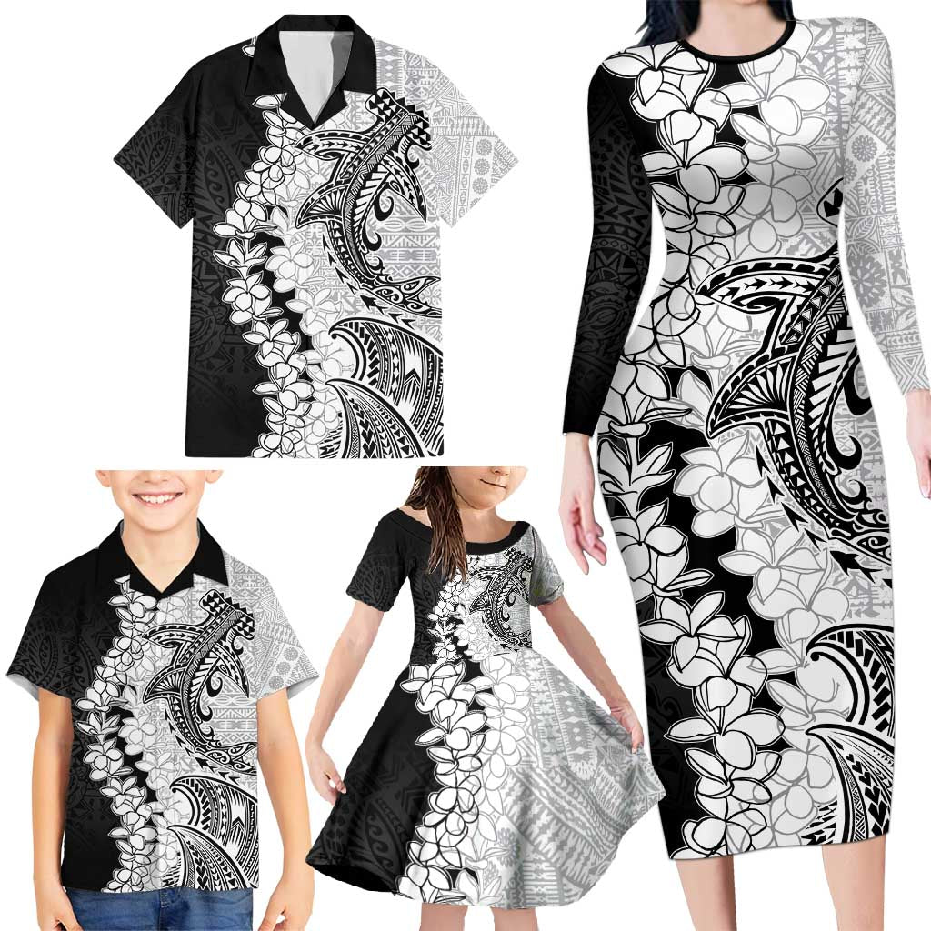 Polynesian Plumeria Lei Family Matching Long Sleeve Bodycon Dress and Hawaiian Shirt with Hammerhead Shark LT7 - Polynesian Pride