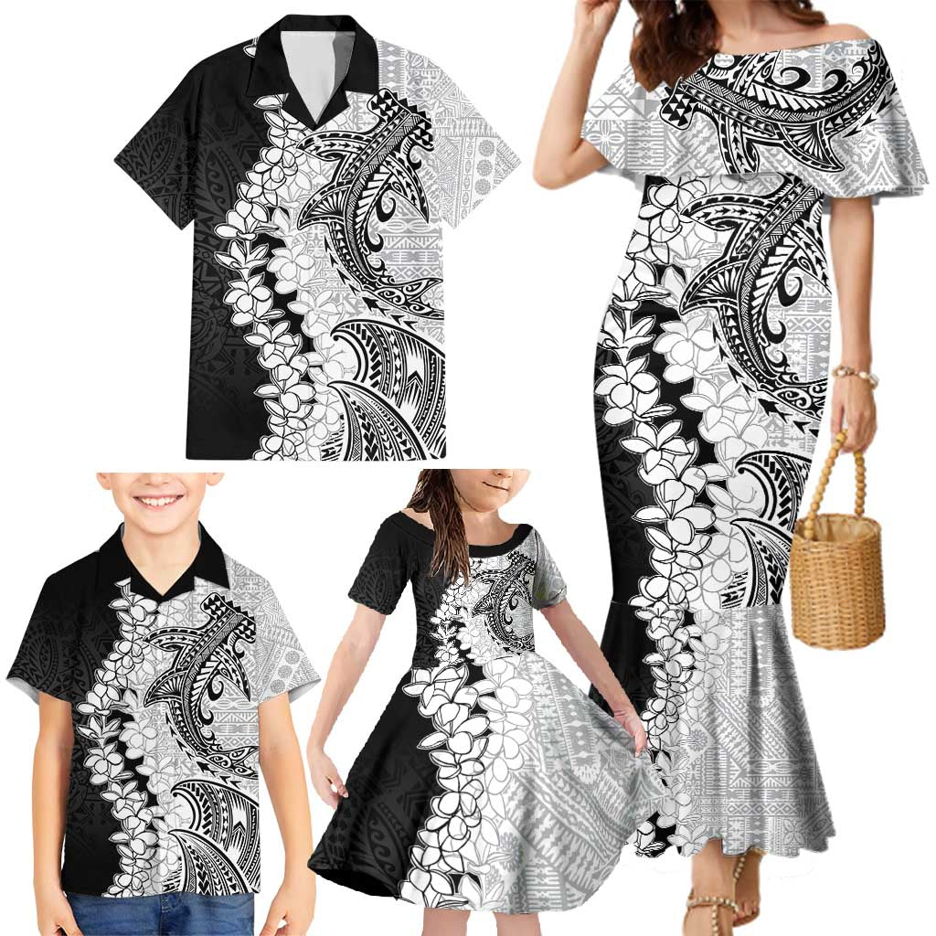 Polynesian Plumeria Lei Family Matching Mermaid Dress and Hawaiian Shirt with Hammerhead Shark LT7 - Polynesian Pride